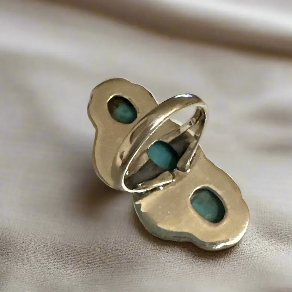 Three Stone Turquoise Sterling Silver Ring Size 9 - Picture 7 of 7